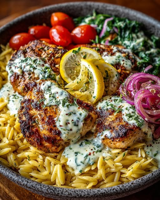 Orzo Bowl with Yogurt Lemon Garlic Sauce Recipe