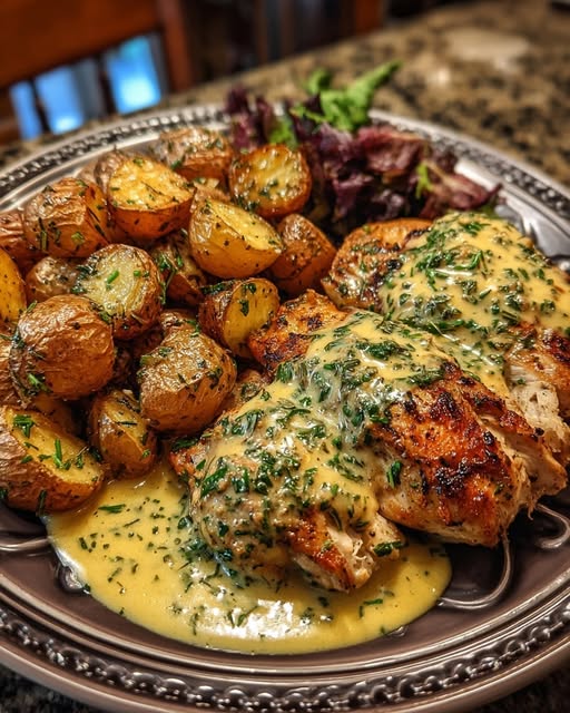 Creamy Herb Chicken & Roasted Garlic Potatoes Recipe - Recipe Image