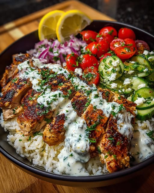 Greek Chicken Gyro Bowls with Garlic Sauce Recipe - Recipe Image