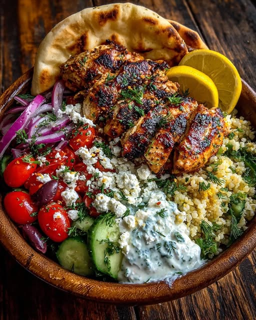 Mediterranean Lemon Chicken Pita Bowls Recipe - Recipe Image