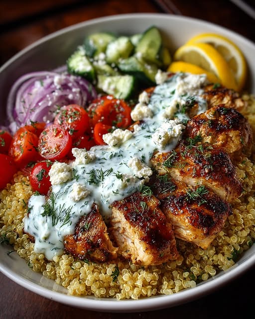 Quinoa Bowl with Lemon Feta Yogurt Sauce Recipe - Recipe Image