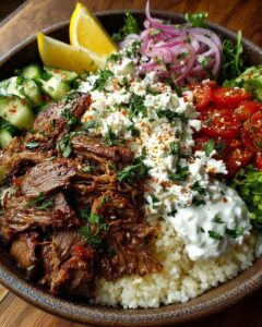 Greek Beef Gyro Bowl with Spicy Lemon Garlic Feta Recipe