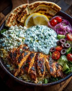 Mediterranean Chicken Pita Bowl with Whipped Feta Sauce Recipe