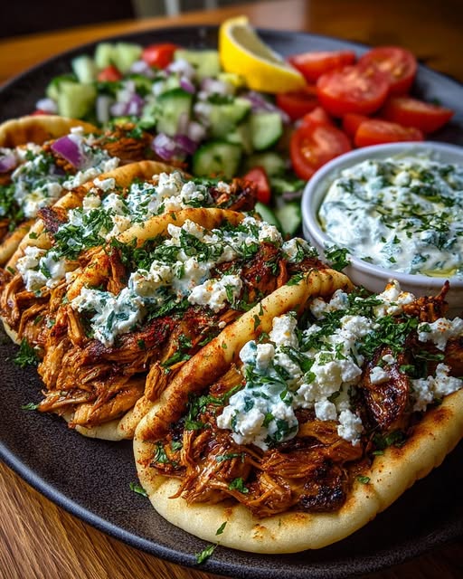 Greek Chicken Gyros with Lemon Herb Feta Sauce Recipe 3 Greek Chicken Gyros with Lemon Herb Feta Sauce Recipe - Recipe Image