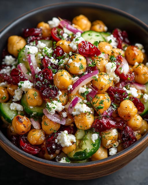 Feta and Cranberry Chickpeas with Honey Lemon Vinaigrette Recipe