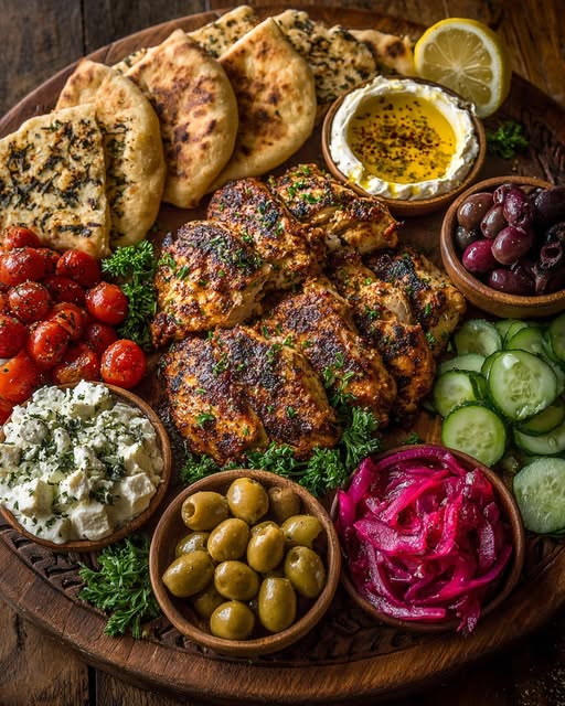 Greek Chicken & Olive Mezze Board Recipe 3 Greek Chicken & Olive Mezze Board Recipe - Recipe Image
