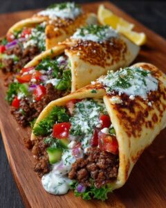 Greek Beef Wraps with Dill Feta Sauce Recipe