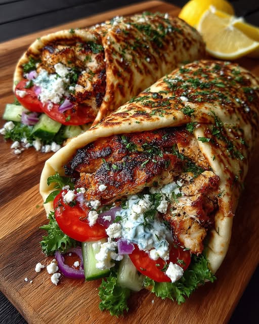 Greek Chicken Gyro Wraps with Lemon Feta Sauce Recipe - Recipe Image