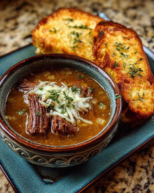 French Onion Short Rib Soup with Cheesy Gruyère Toast Recipe - Recipe Image