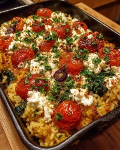Mediterranean Spinach Feta Rice Bake Recipe