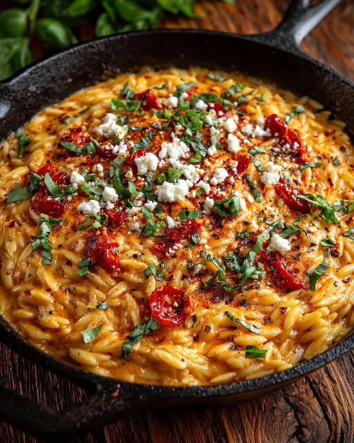 Creamy Roasted Red Pepper Orzo Skillet Recipe 2 Creamy Roasted Red Pepper Orzo Skillet Recipe - Recipe Image