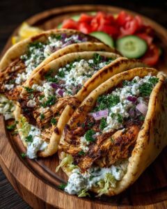 Greek Chicken Gyros with Roasted Garlic Feta Sauce Recipe