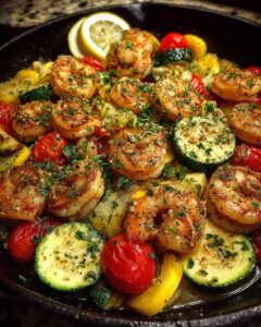 Lemon Herb Shrimp and Veggie Skillet Recipe
