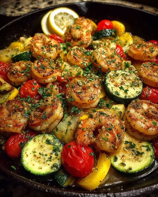Lemon Herb Shrimp and Veggie Skillet Recipe - Recipe Image