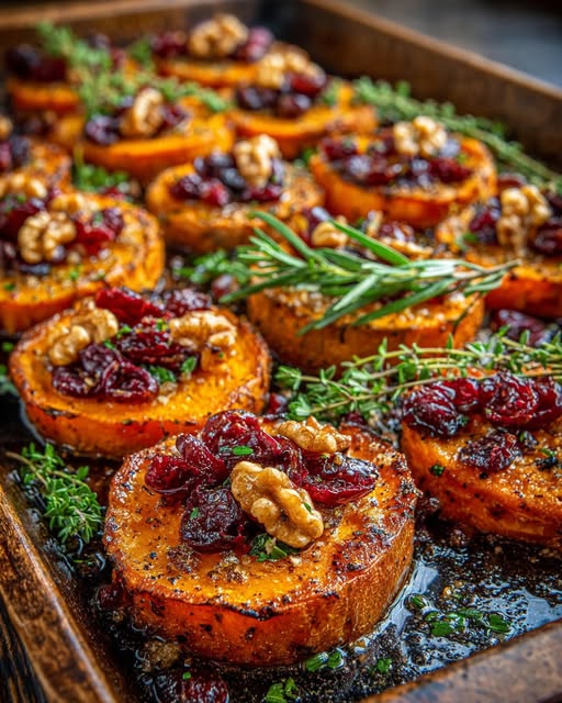 Roasted Sweet Potato Rounds with Honey & Cranberries Recipe 2 Roasted Sweet Potato Rounds with Honey & Cranberries Recipe - Recipe Image