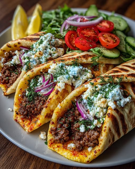 Greek Beef Wraps with Dill Garlic Feta Recipe