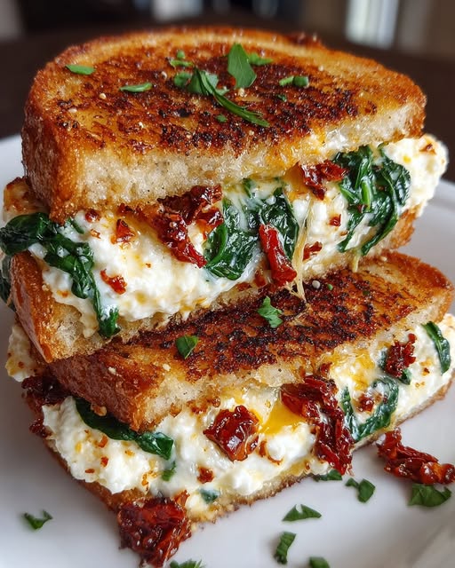 Sun-Dried Tomato, Spinach, and Ricotta Grilled Cheese Recipe