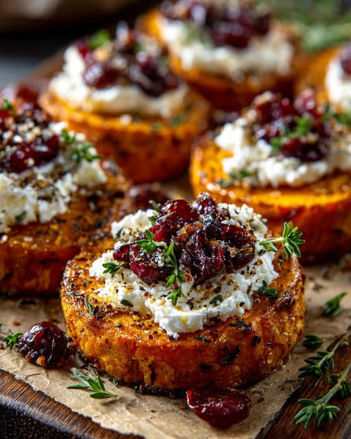 Sweet Potato Rounds with Cranberry & Cream Cheese Recipe