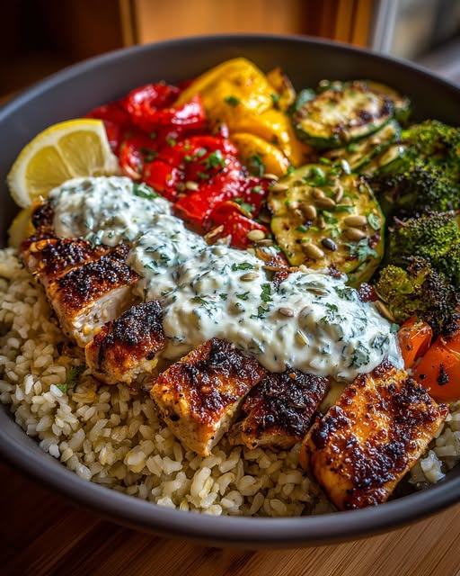 Power Bowl with Lemon Feta Yogurt Sauce Recipe - Recipe Image