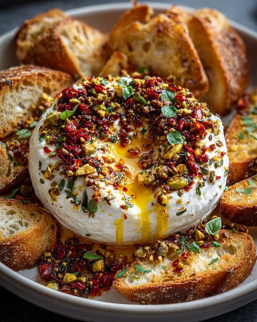 Burrata Bomb with Chili Honey & Pistachio Crunch Recipe