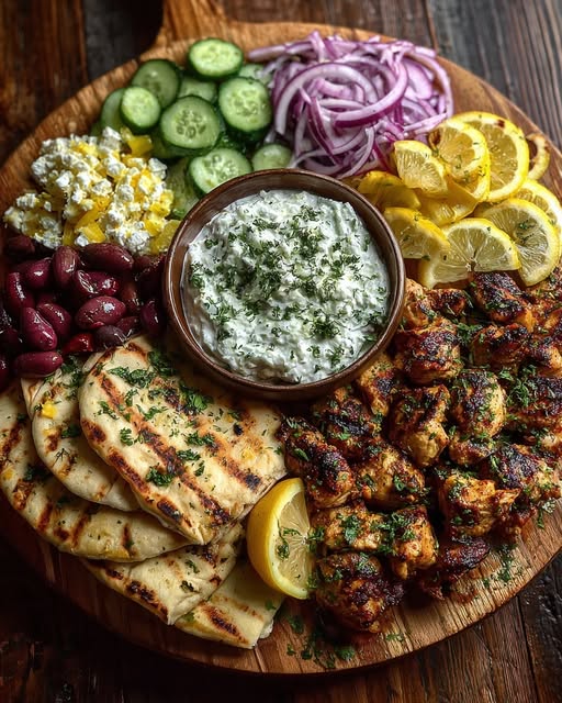 Greek Chicken Souvlaki Grazing Board with Garlic Feta Dip Recipe 3 Greek Chicken Souvlaki Grazing Board with Garlic Feta Dip Recipe - Recipe Image
