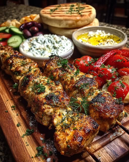 Greek Chicken Souvlaki Charcuterie Board with Feta Dip Recipe - Recipe Image