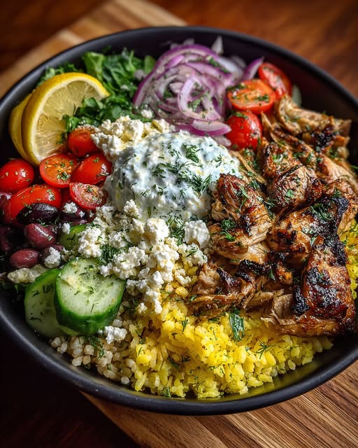 Greek Chicken Gyro Bowl with Roasted Garlic Feta Recipe