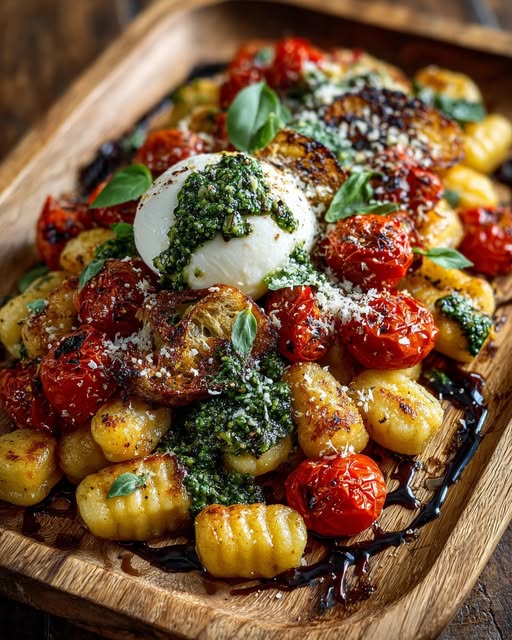 Pesto Gnocchi Board with Burrata & Roasted Cherry Tomatoes Recipe - Recipe Image