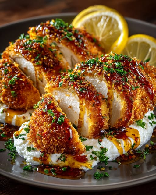 Spicy Crispy Hot Honey Lemon Feta Chicken Cutlets Recipe