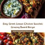Greek Lemon Chicken Souvlaki Grazing Board with Feta Dip Recipe