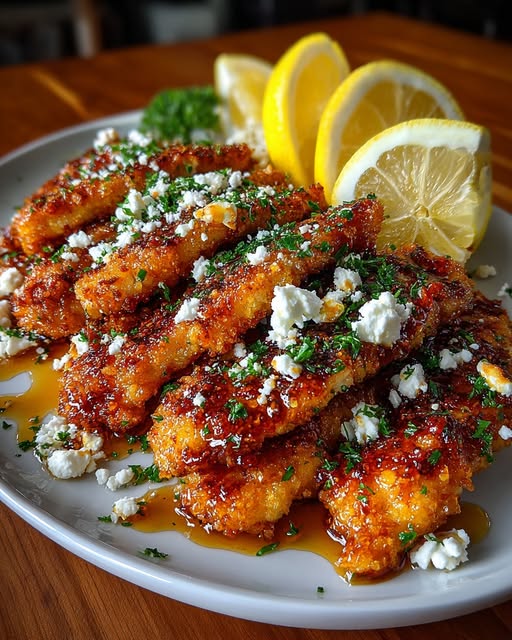 Spicy Crispy Baked Hot Honey Lemon Feta Chicken Recipe - Recipe Image
