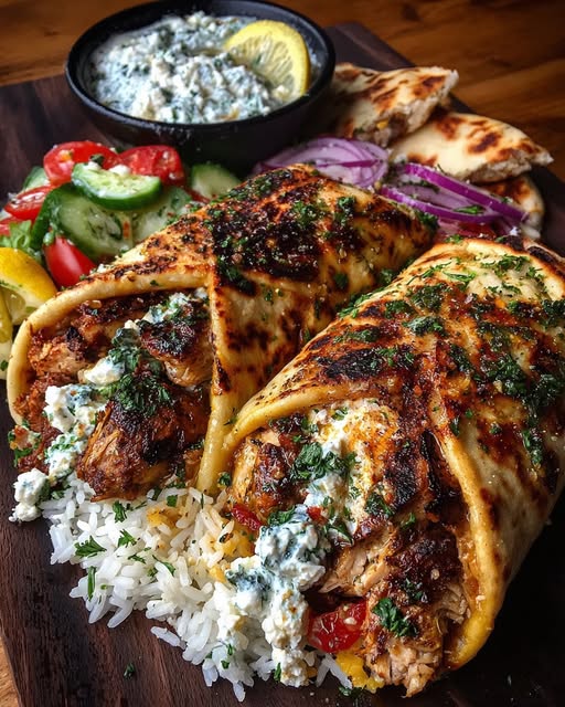 Greek Chicken Gyro Wrap Bowl with Herb Garlic Feta Recipe - Recipe Image