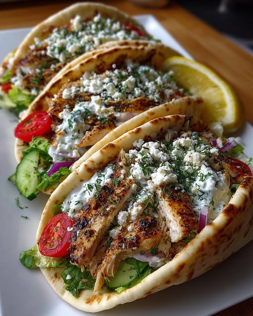 Greek Lemon Chicken Pita Wraps with Lemon Dill Feta Sauce Recipe