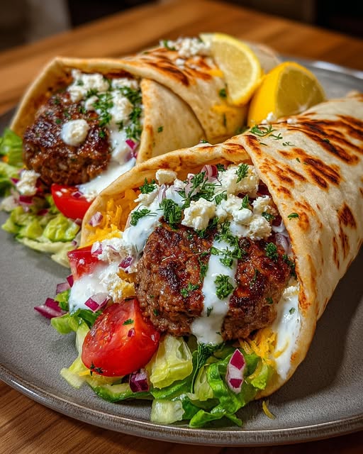 Greek Beef Wraps with Lemon Garlic Yogurt Sauce Recipe - Recipe Image