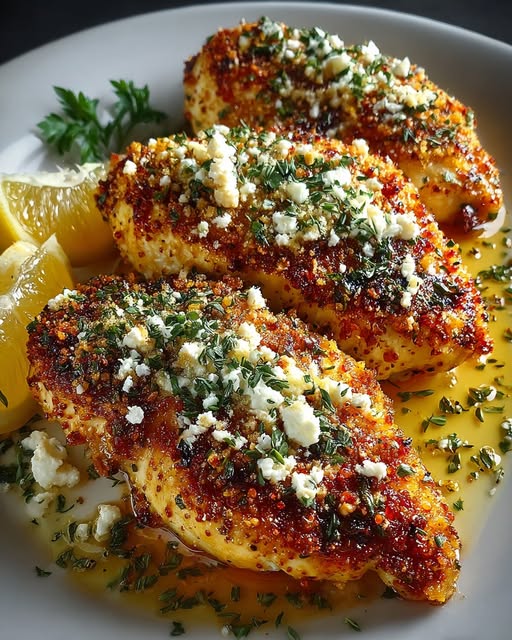 Spicy Crispy Hot Honey Lemon Feta Chicken with Herb Crust Recipe