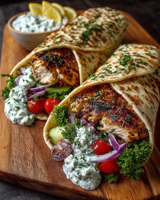 Greek Chicken Wraps with Cucumber Sauce Recipe
