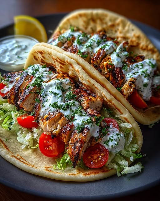 Greek Chicken Pita Wraps with Creamy Garlic Yogurt Sauce Recipe