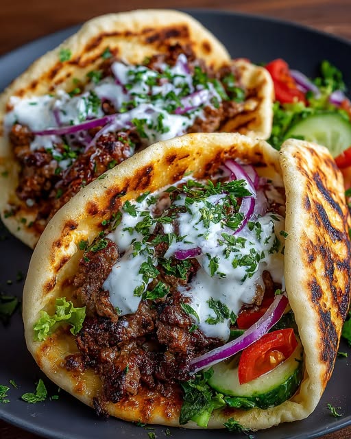 Greek Lamb Pita Wraps with Garlic Yogurt Sauce Recipe - Recipe Image