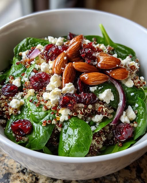 Spinach and Quinoa Salad with Cranberries and Almonds Recipe - Recipe Image