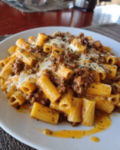 Garlic Butter Beef Cheesy Rigatoni in Creamy Parmesan Sauce Recipe