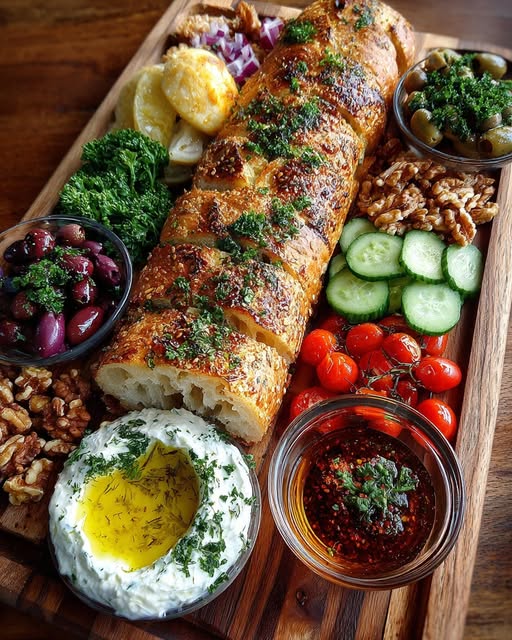 Rustic Mediterranean Bread and Yogurt Dip Board Recipe