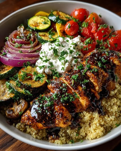 Balsamic Chicken Quinoa with Roasted Veggies & Whipped Feta Recipe - Recipe Image