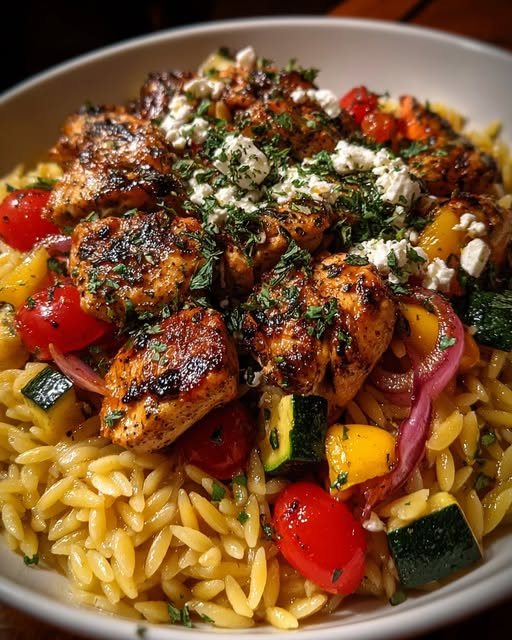 Balsamic Chicken Orzo with Roasted Veggies & Creamy Feta Recipe - Recipe Image
