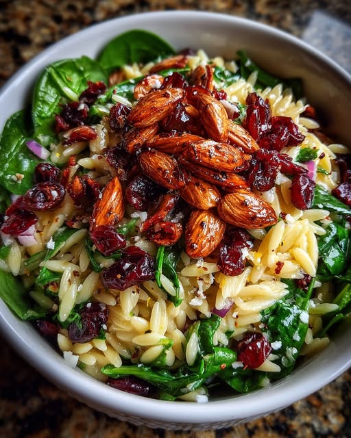 Baby Spinach and Orzo Salad with Cranberries and Almonds Recipe 3 Baby Spinach and Orzo Salad with Cranberries and Almonds Recipe - Recipe Image