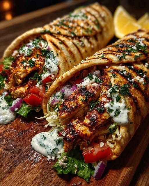 Greek Grilled Chicken Pita Wraps with Garlic Yogurt Sauce Recipe 2 Greek Grilled Chicken Pita Wraps with Garlic Yogurt Sauce Recipe - Recipe Image