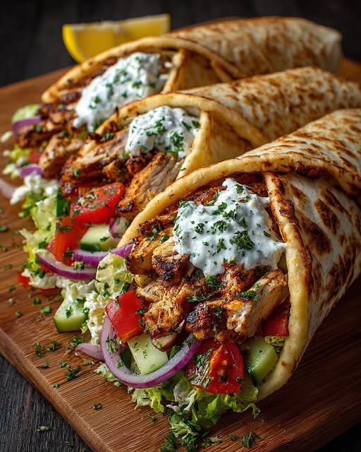 Greek Chicken Gyro Wraps with Lemon Garlic Yogurt Sauce Recipe
