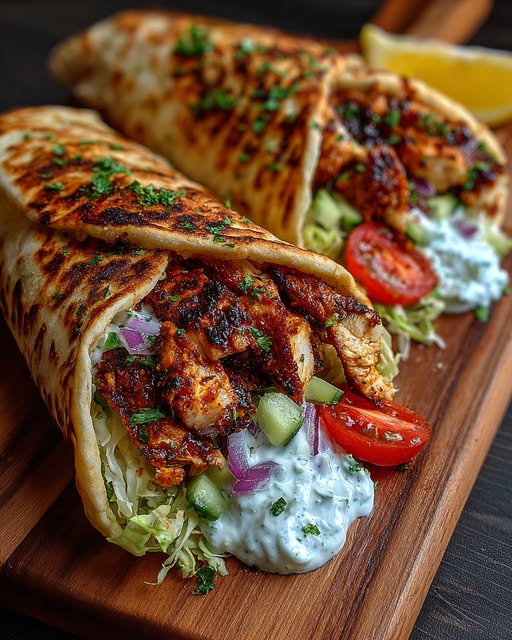 Greek Grilled Chicken Gyro Wraps with Garlic Yogurt Sauce Recipe