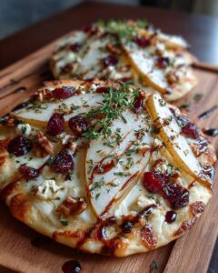 Pear, Brie, and Cranberry Flatbread with Thyme Recipe