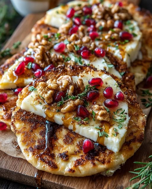 Crispy Flatbread with Brie, Pomegranate & Roasted Walnuts Recipe