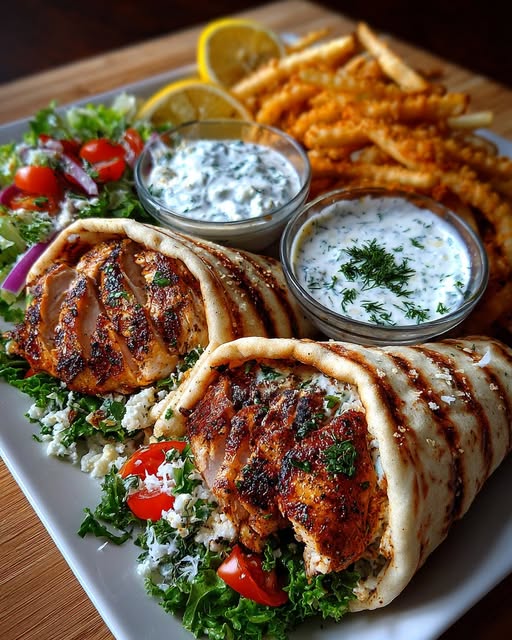 Greek Grilled Chicken Pita Wraps with Garlic Yogurt Sauce Recipe - Recipe Image